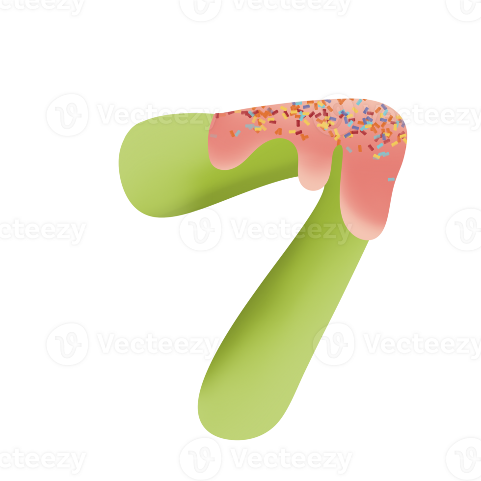 Number seven with green and pink colors png