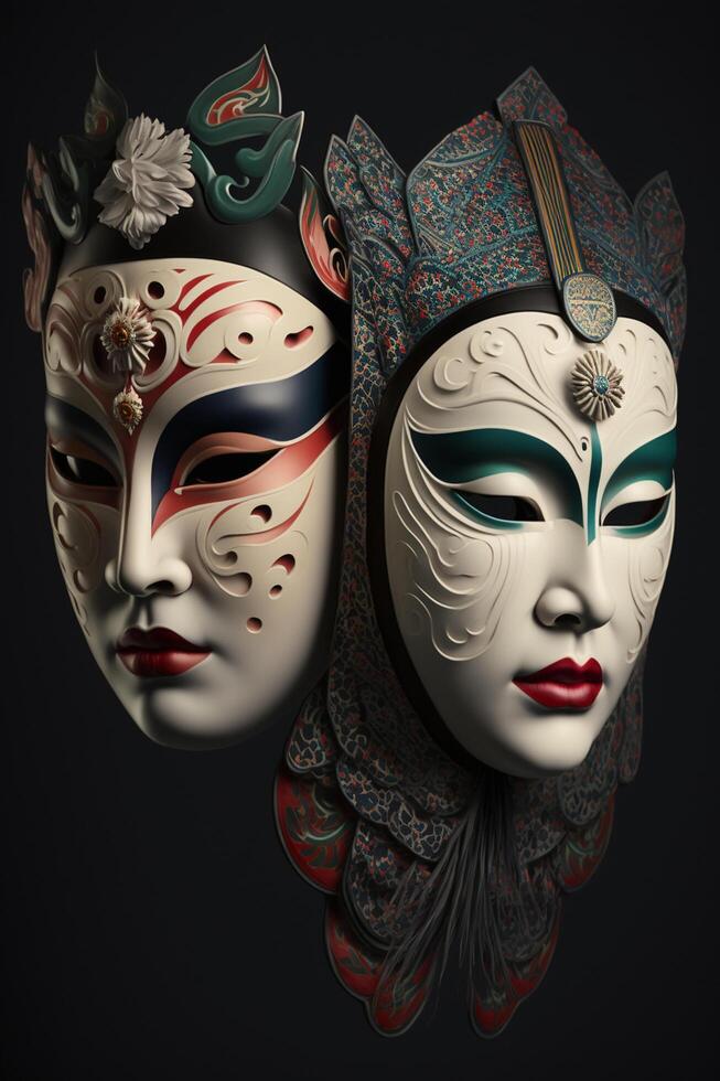 Vibrant Chinese Opera Masks on Display photo