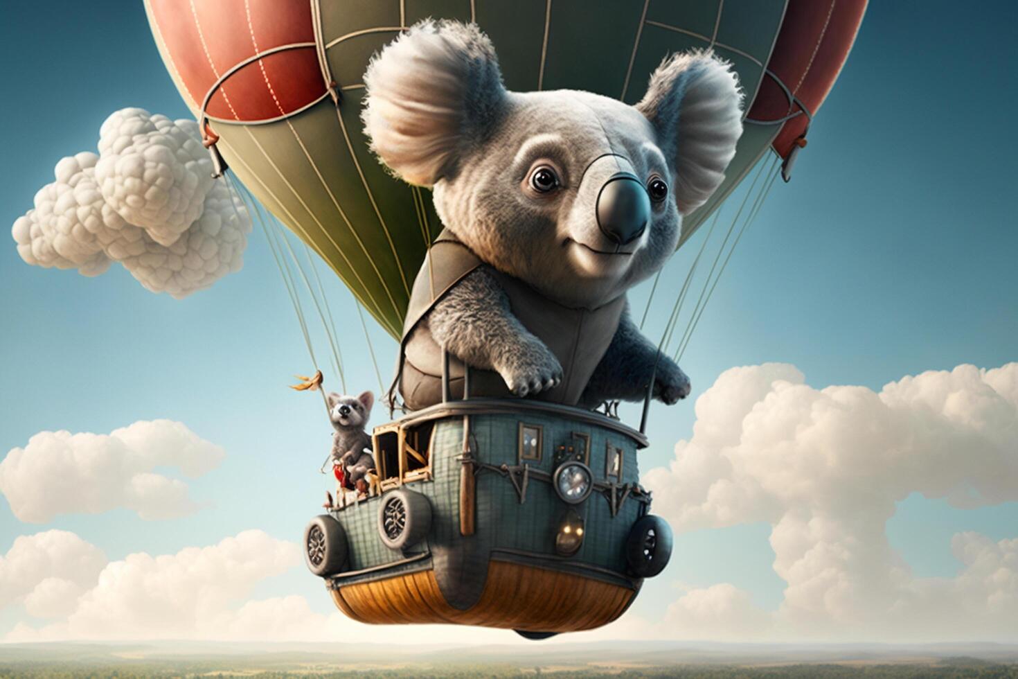 Koala flies in a hot air balloon on a great adventure Content photo