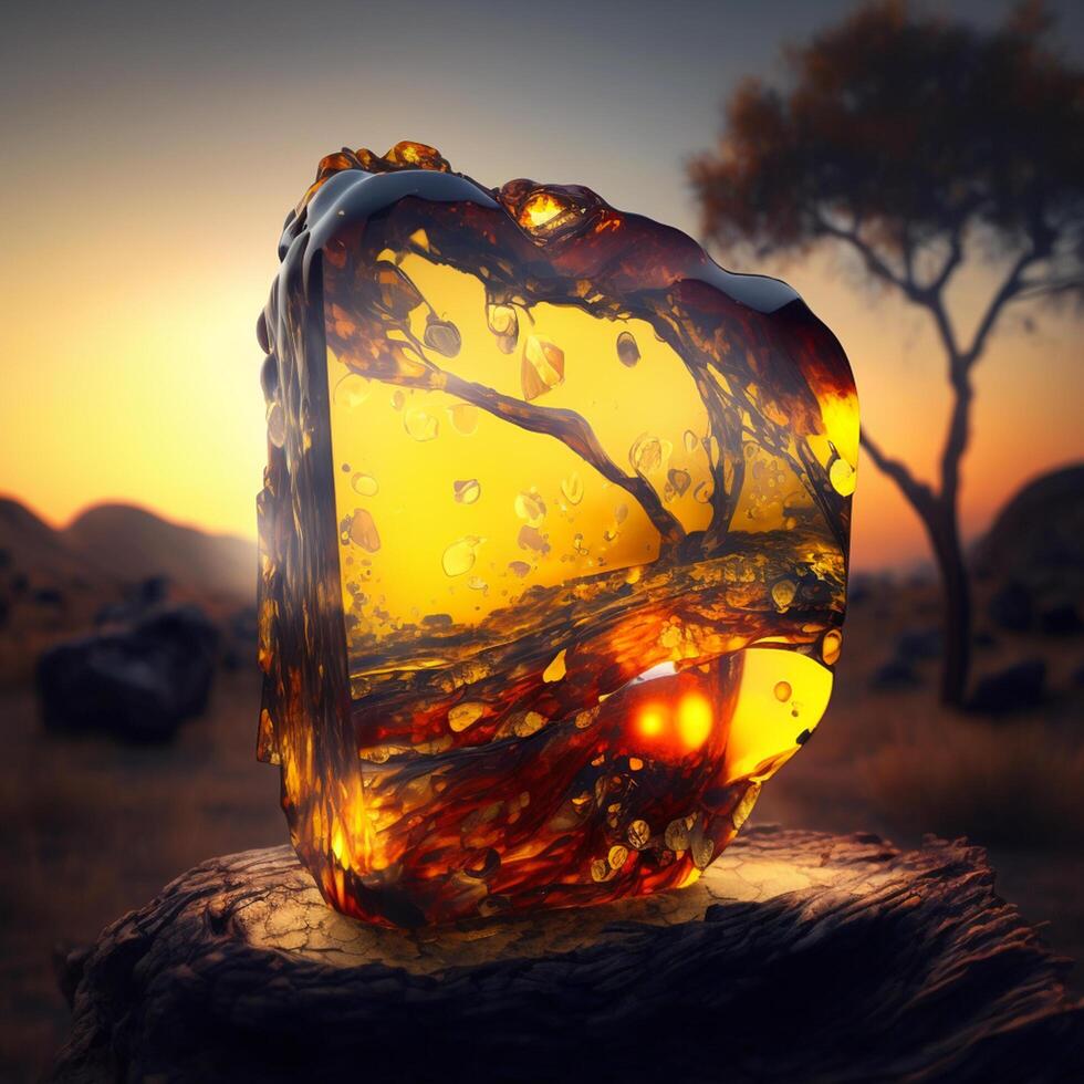 Radiant Beauty Stunning Golden Russian Amber Glowing in the Sunlight photo