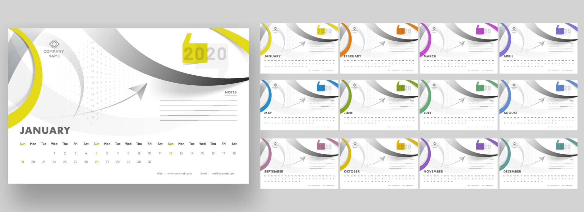 Yearly desk calendar design. 24063735 Vector Art at Vecteezy