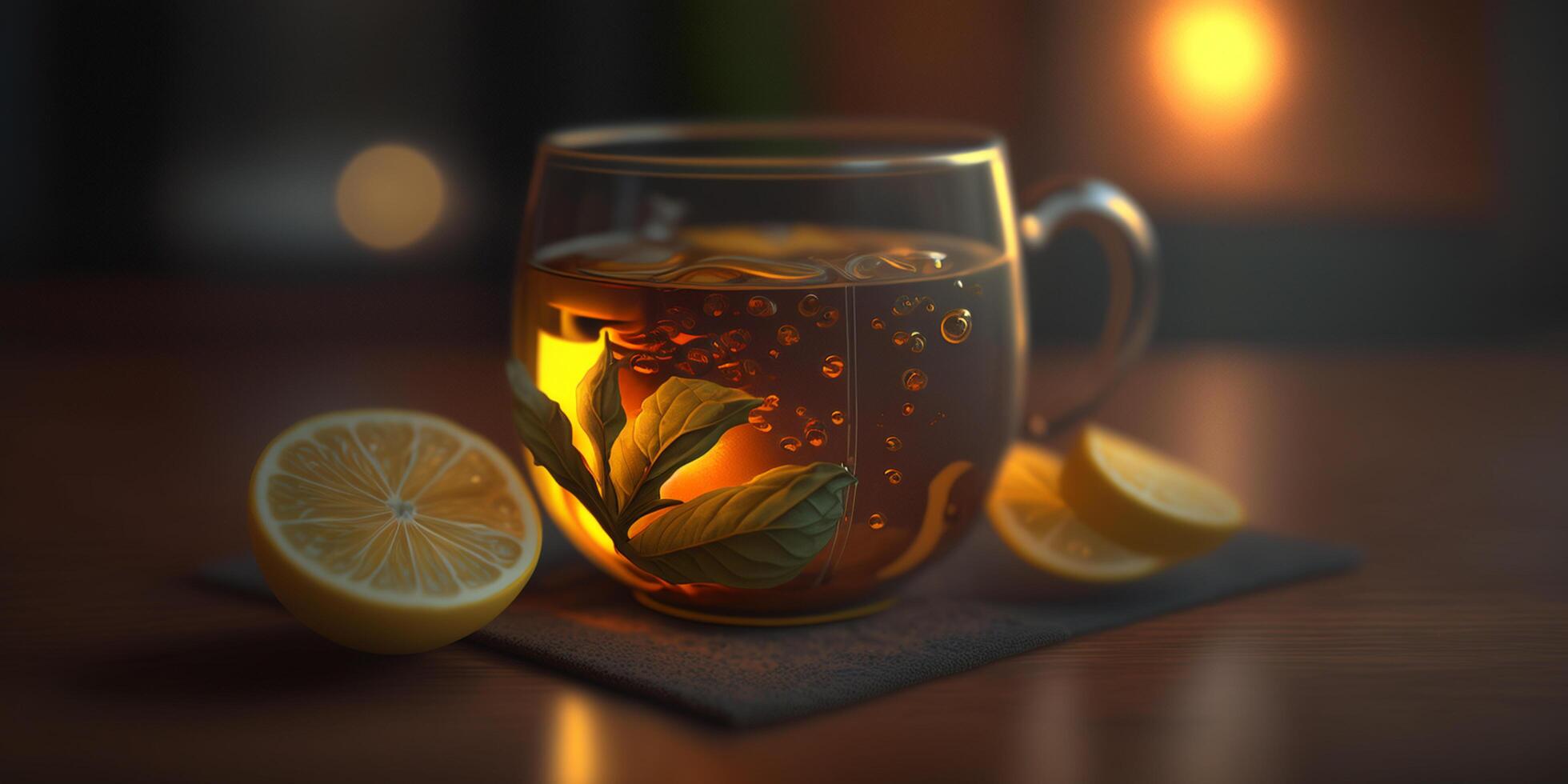 Tea with Lemon and Bokeh in Transparent Glass photo