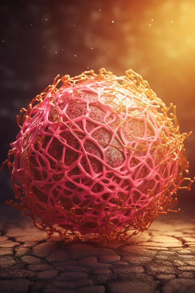 Exploring the Intricacies of Cellular Life A Mesmerizing 3D Illustration Showcasing the Microscopic World of Cancer Cells photo