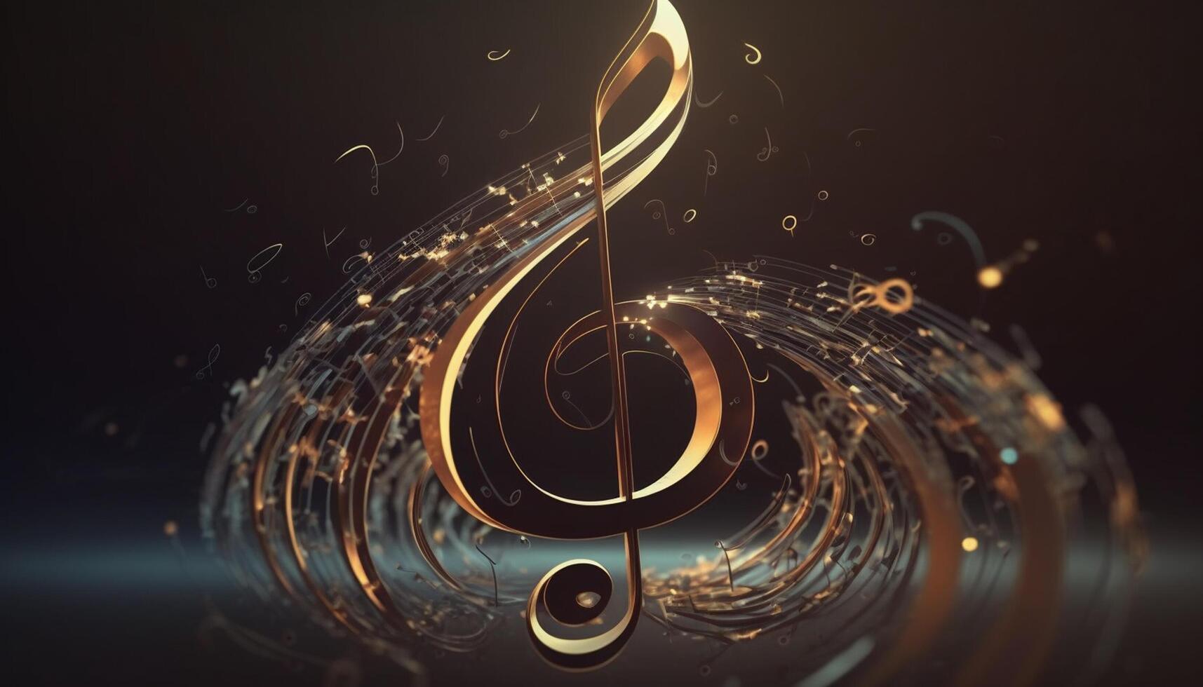 Golden Melody A Vibrant Abstract Music Key with Swirling Sound Waves photo