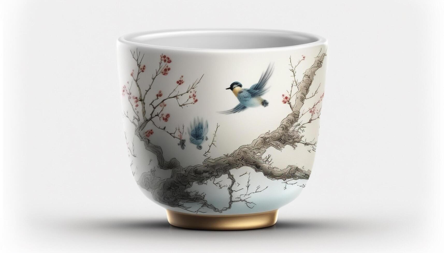 Isolated traditional Chinese tea cup on white background AI generated
