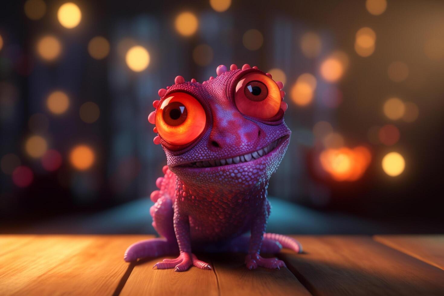 The Cool Photorealistic Pink Cartoon Chameleon photo