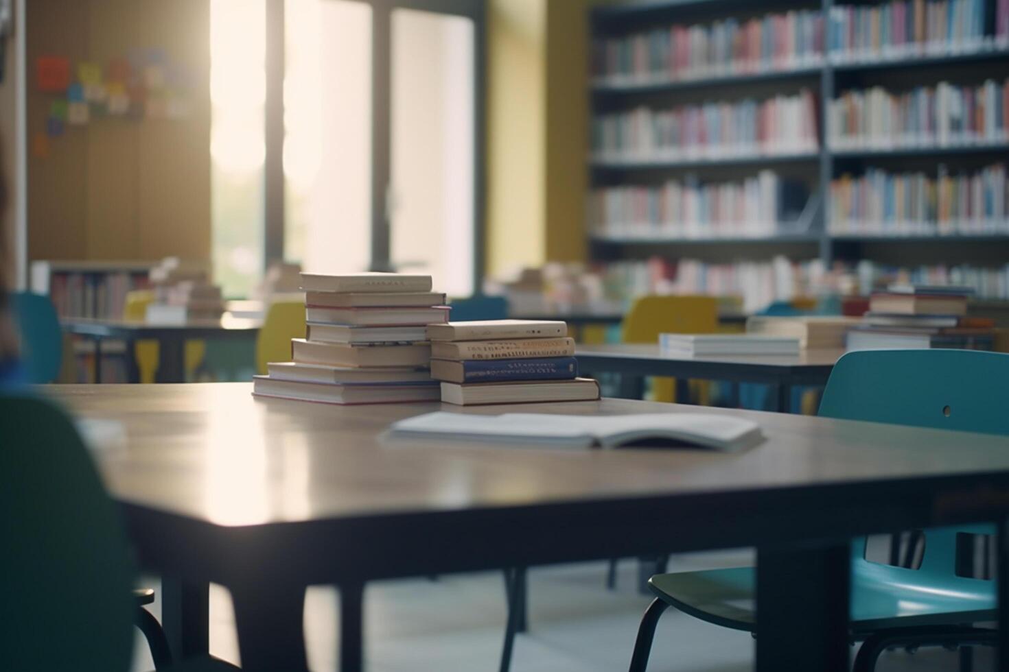 Quiet Haven An Empty High School Library Bathed in Light photo