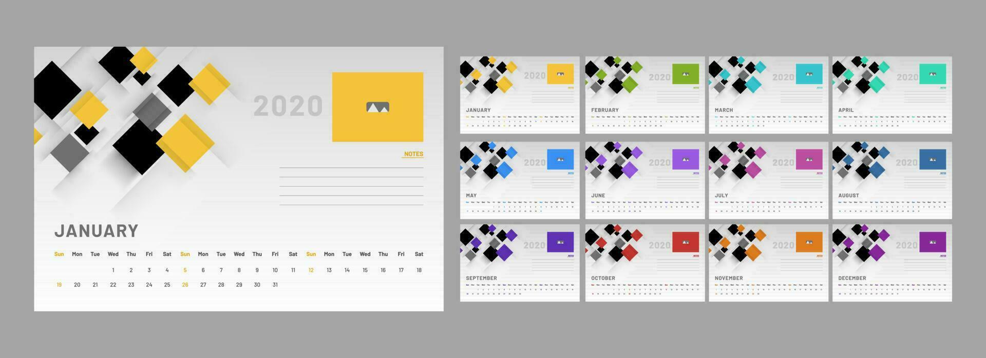 Yearly desk calendar design. vector