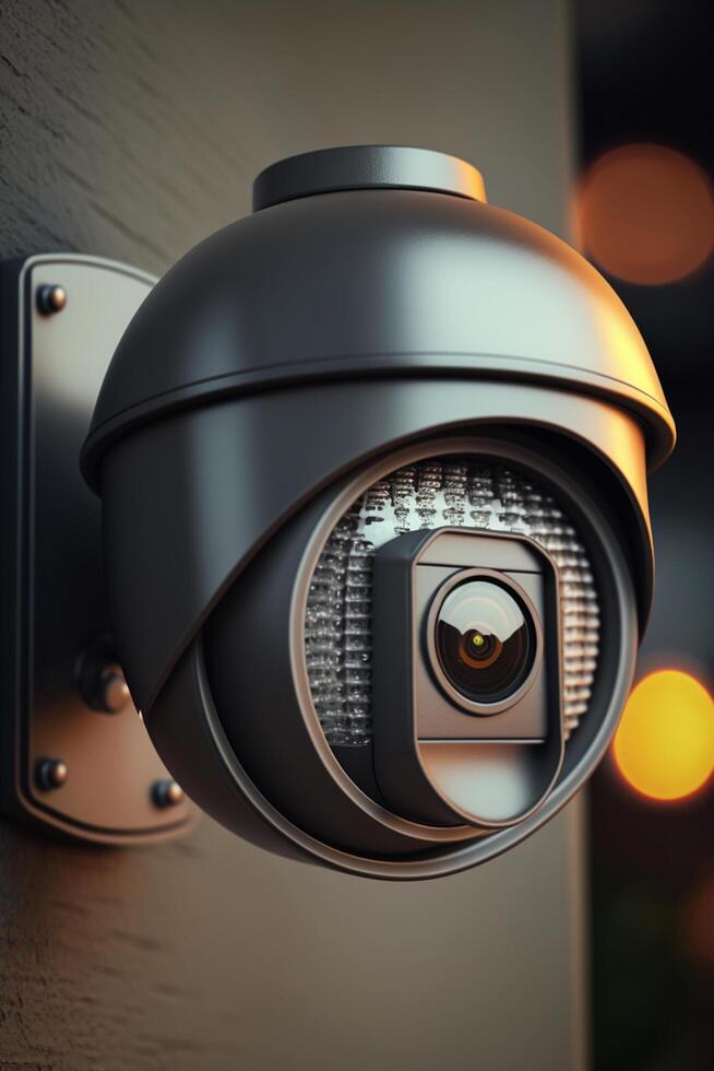 vigilancia cámara montado en un pared para mejorado seguridad medidas ai generado foto