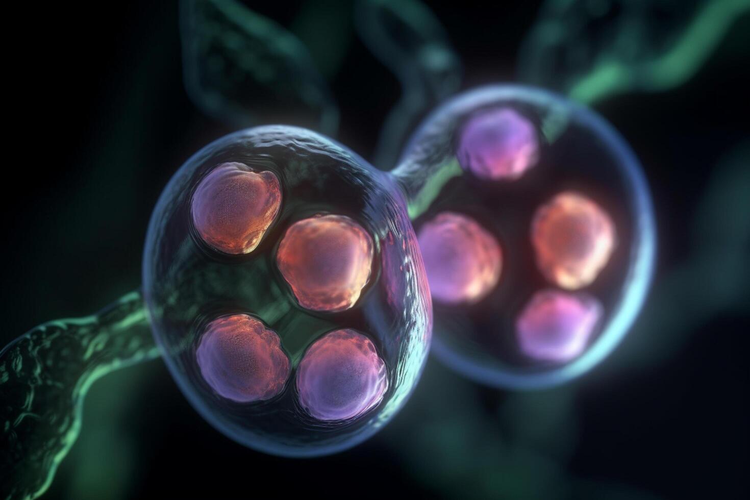 Colorful 3D illustration of microscopic cell division photo