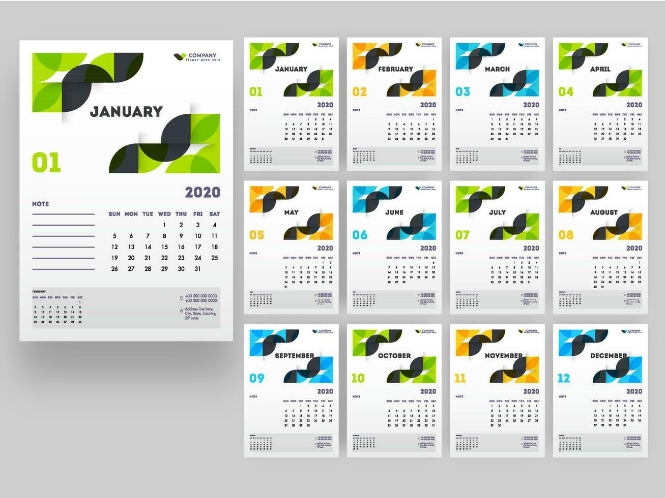 Yearly desk calendar design. vector