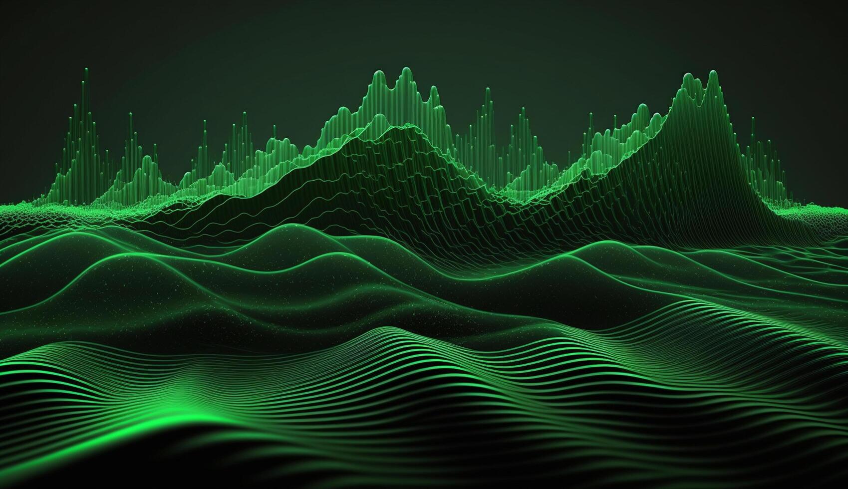 Green Frequency Waves on Dark Background, Abstract Artwork photo