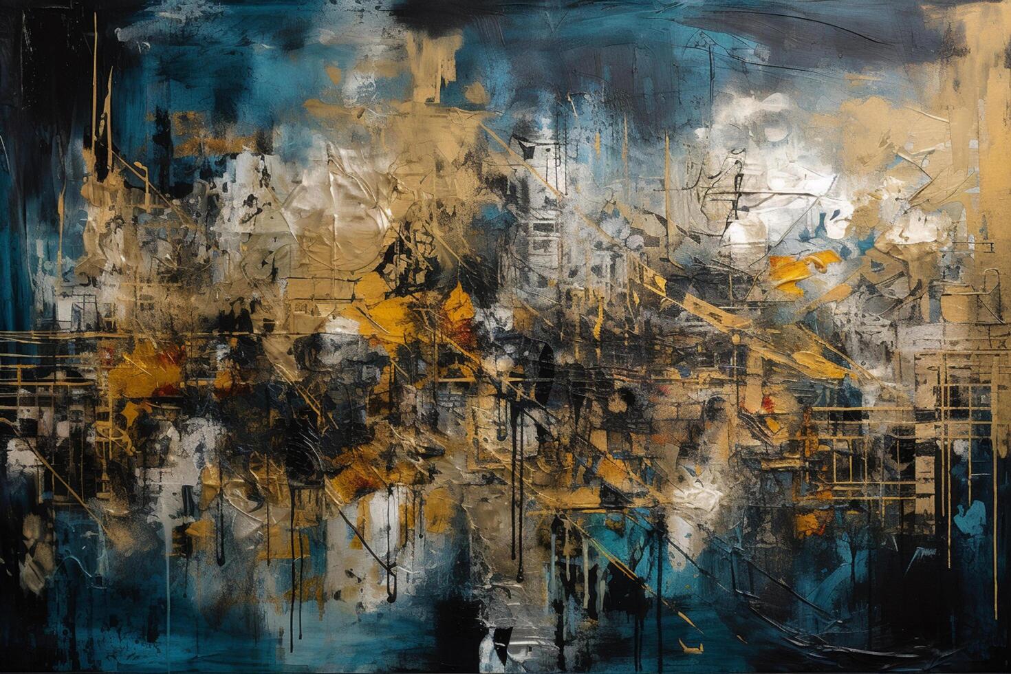 Industrial Fusion A Captivating Large Canvas Painting with Collages, Paint, and Blue-Sepia Hues photo