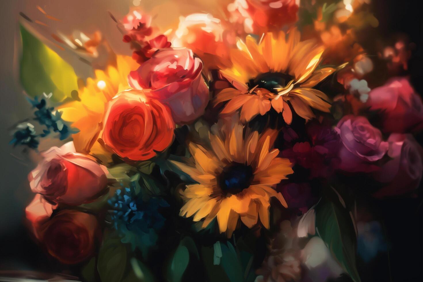 Bursting with Color A Bold Painting of a Vibrant Flower Bouquet photo