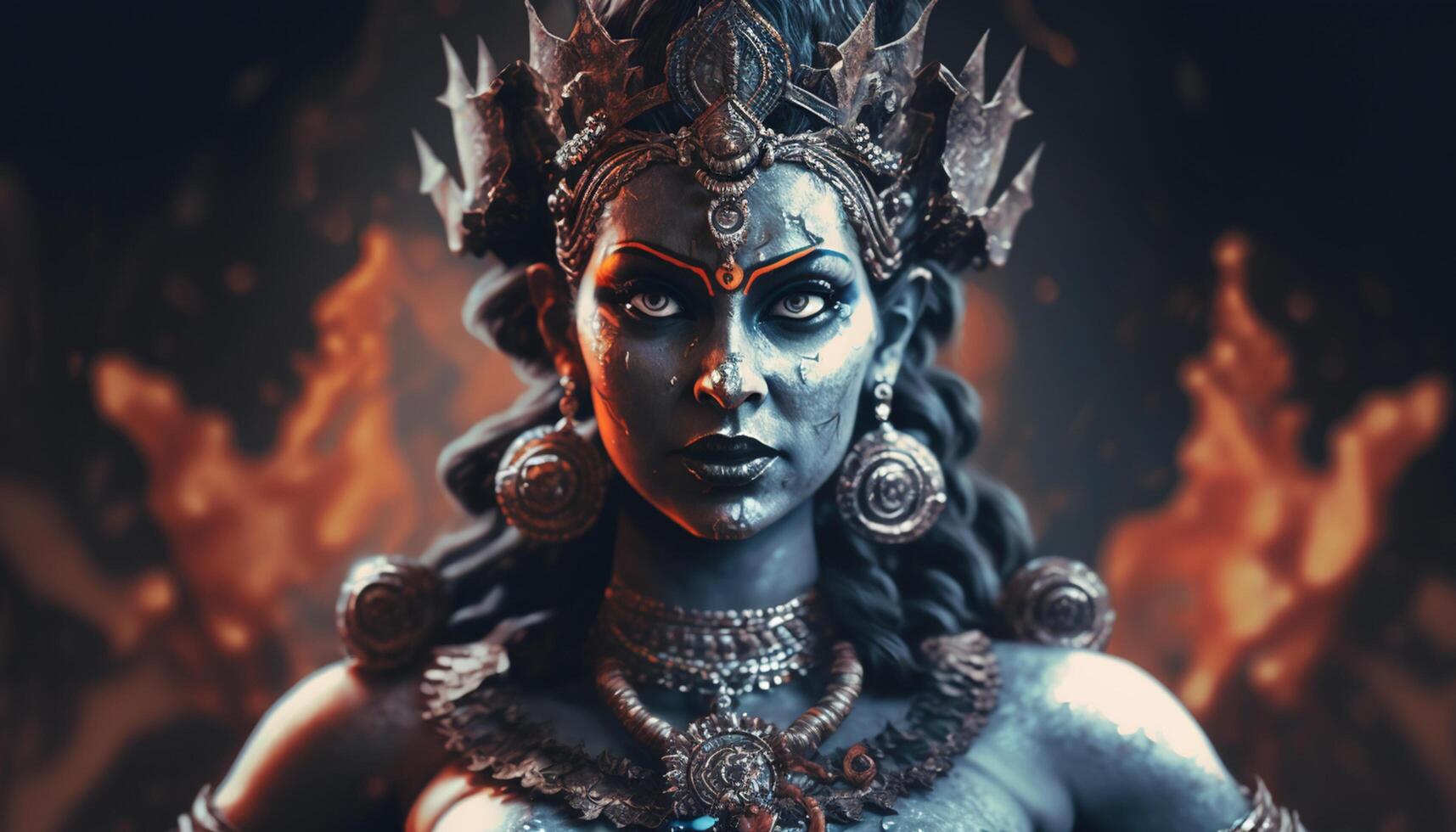 Powerful depiction of Kali, the Hindu goddess of destruction and renewal photo