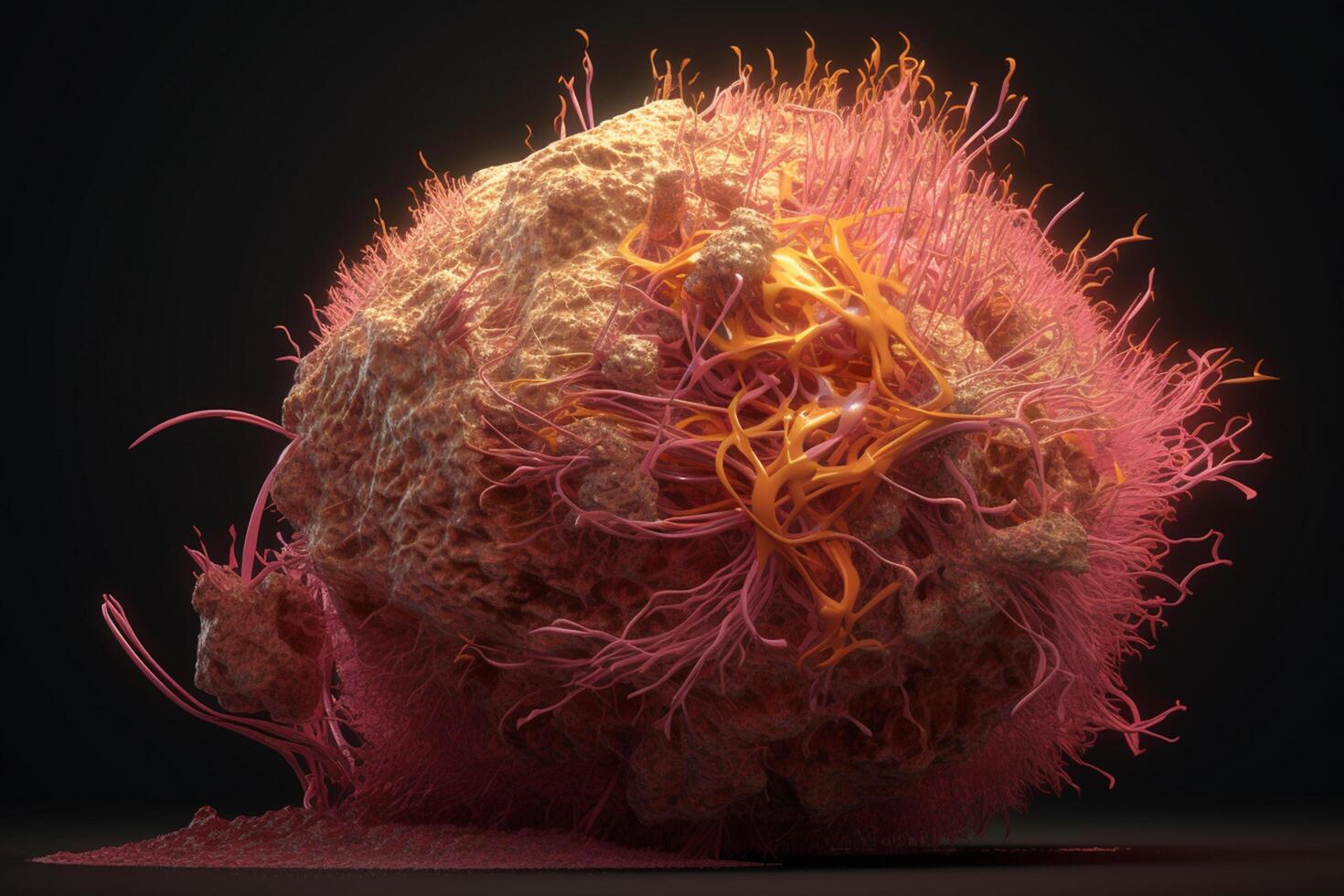 Exploring the Intricacies of Cellular Life A Mesmerizing 3D Illustration Showcasing the Microscopic World of Cancer Cells photo