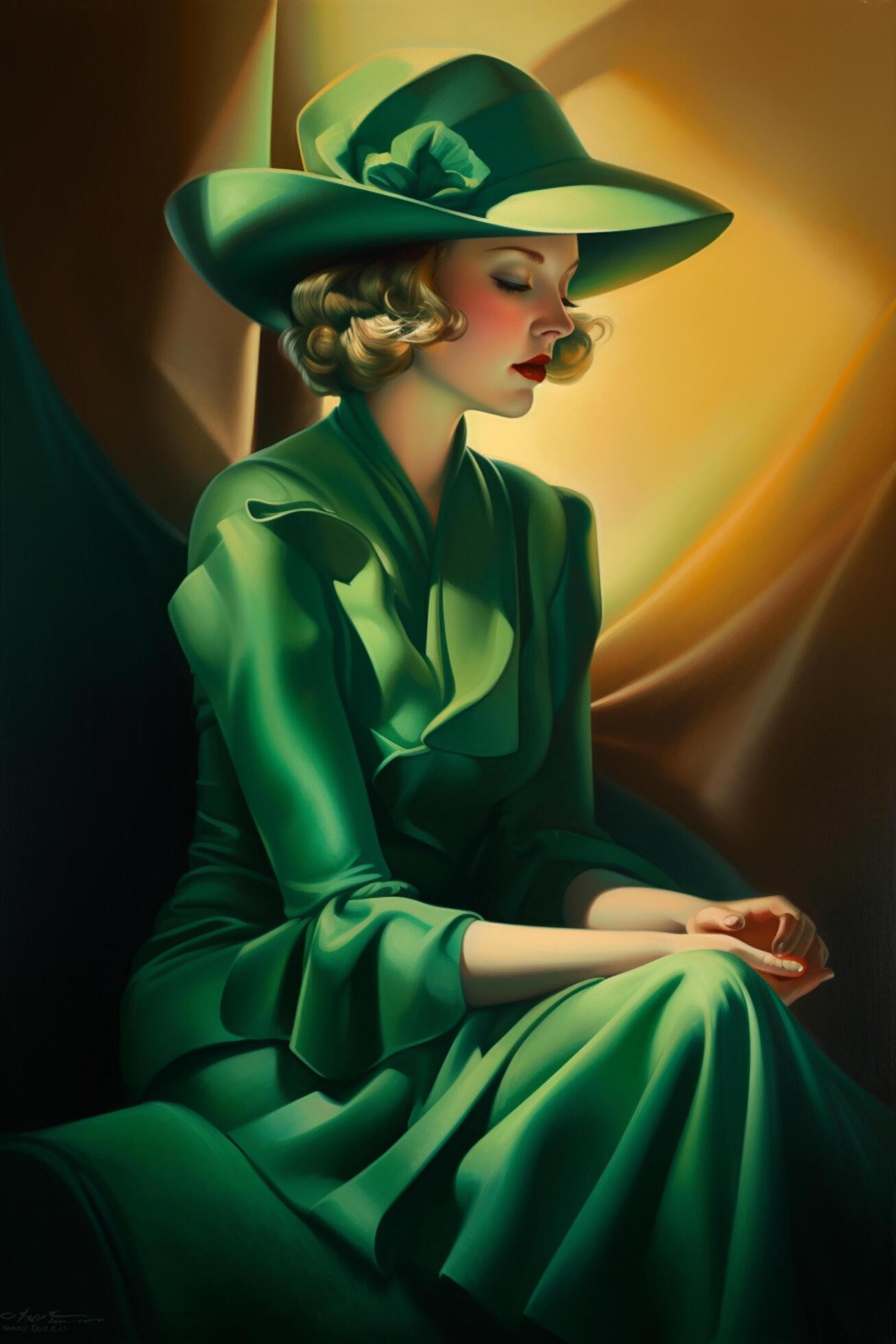 The Art Deco Lady in Green A Portrait of a Cool Blonde Beauty from the