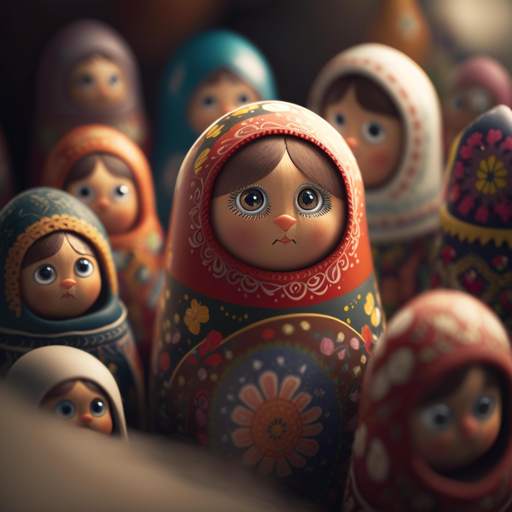 Vibrant Matryoshkas, Traditional Russian Nesting Dolls 24064275 Stock