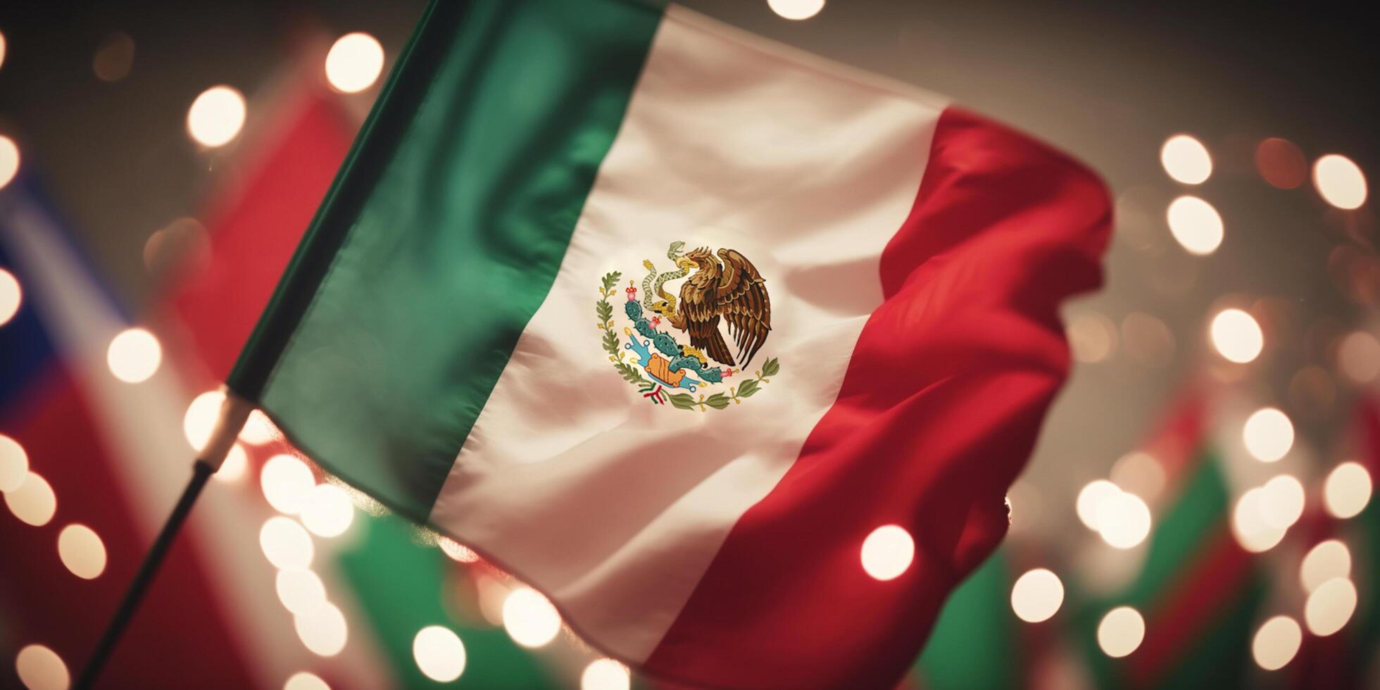 Vibrant Scene Celebrating Mexican Independence Day with Lights and Flag photo