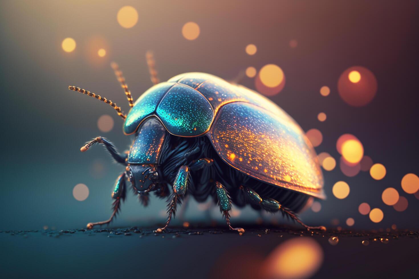 Hyperrealistic illustration of a beetle insect, close-up shot photo