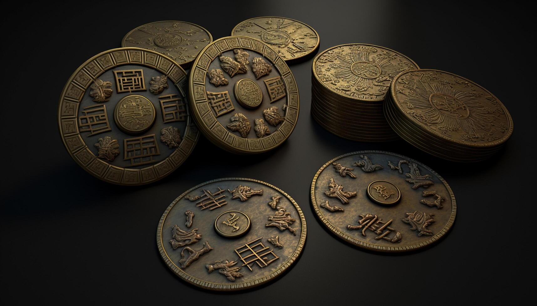 Fortune's Charms Close-Up of Traditional Chinese Lucky Coins photo