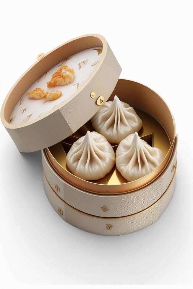 Delicious Dim Sum Traditional Chinese Cuisine Isolated on White Background photo