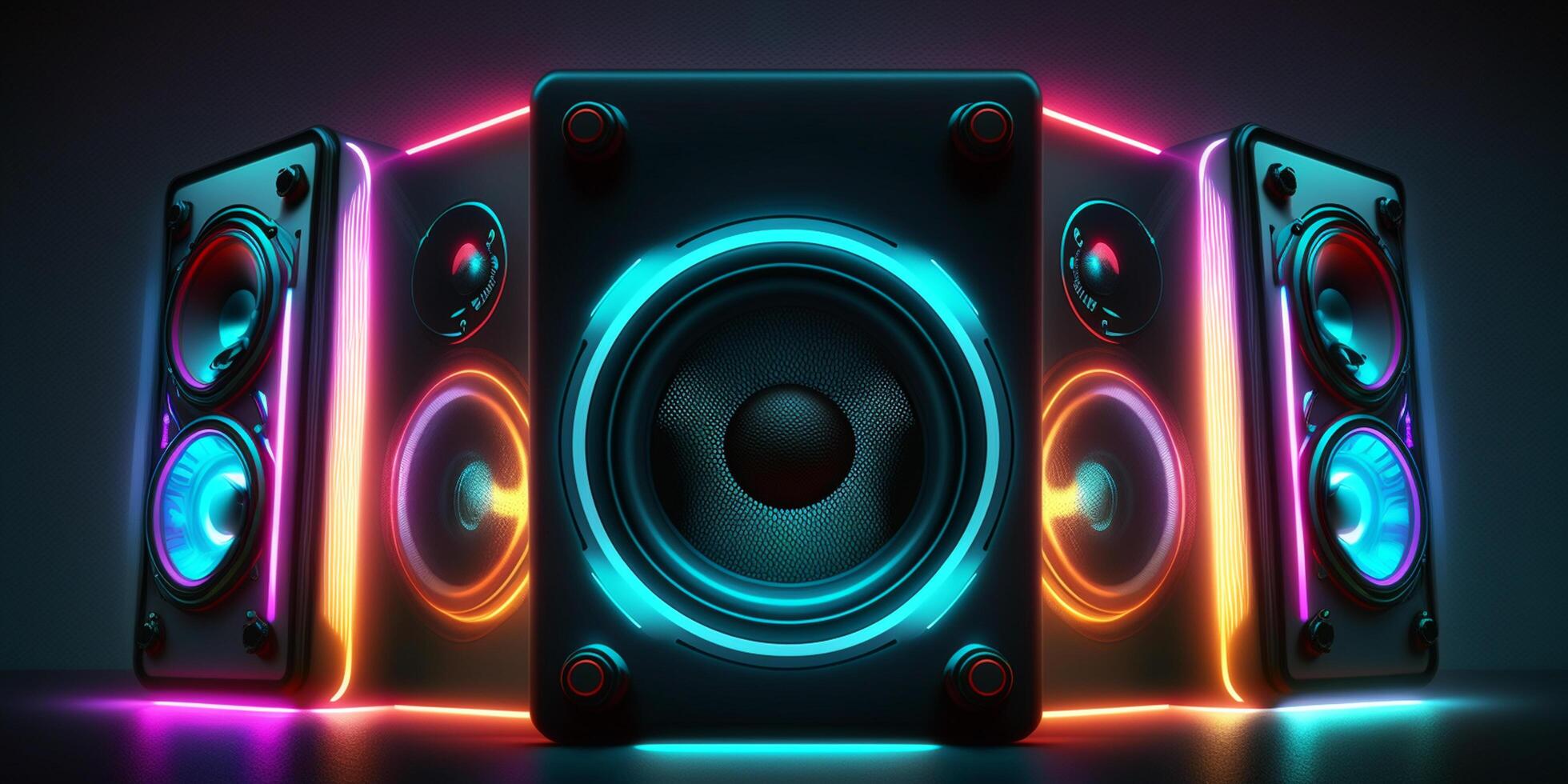 Illustration of neon light sound speakers music boxes content photo
