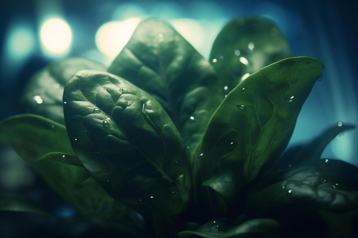 Thriving Spinach Plants Cultivated under Artificial UV Light in a Lab Setting photo