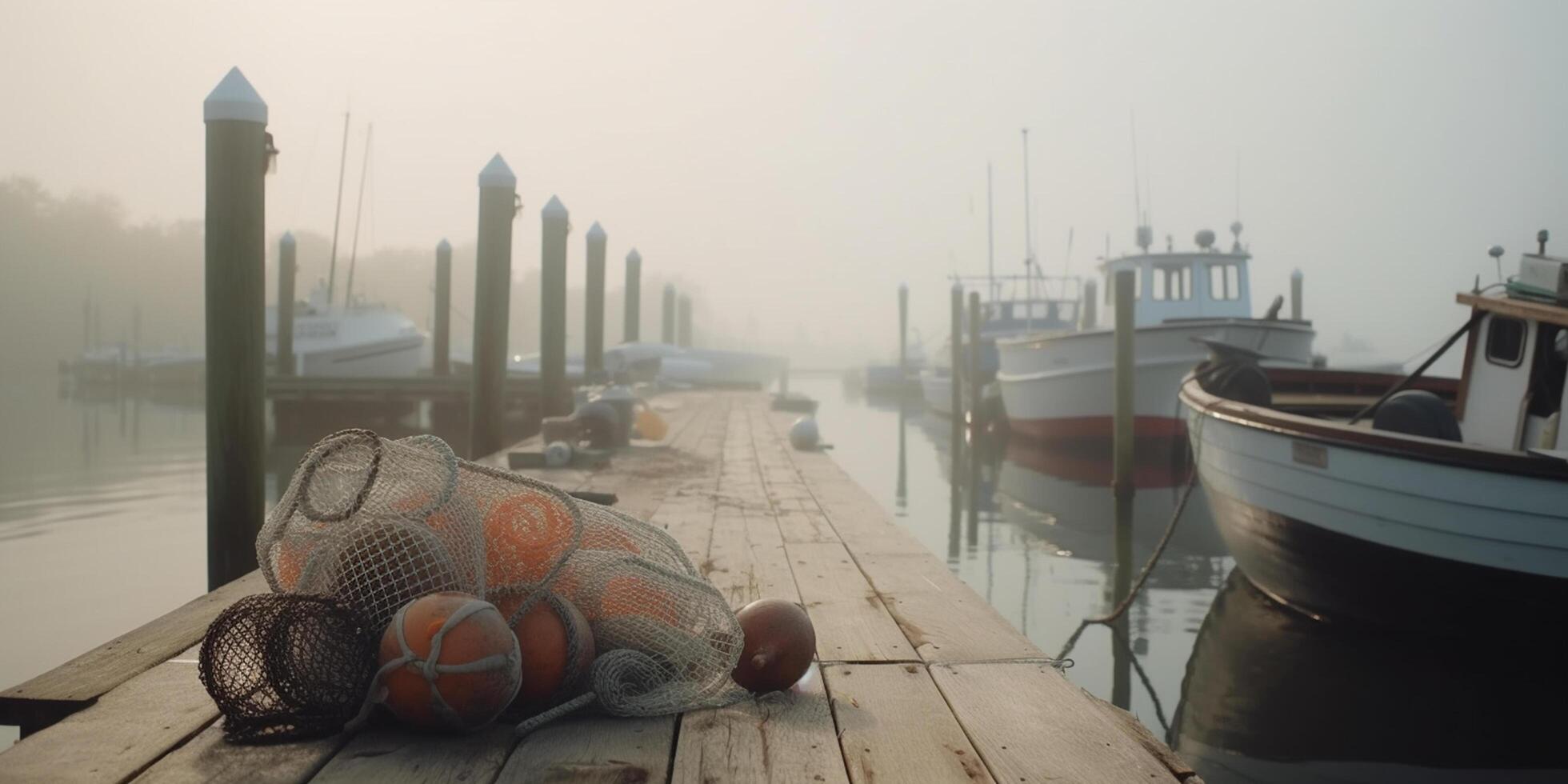Misty Morning on the Pier Fishing Gear and Boats photo