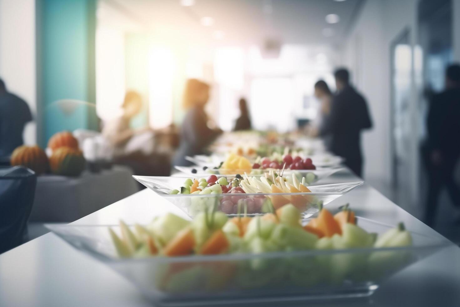 Business Conference Catering Buffet with Blurred Background of Professionals photo