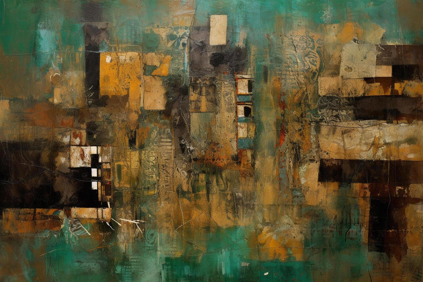 Urban Mosaic A Vibrant Patchwork of Grunge, Imagistic Expression, and Eclectic Collage on a Grand Canvas photo