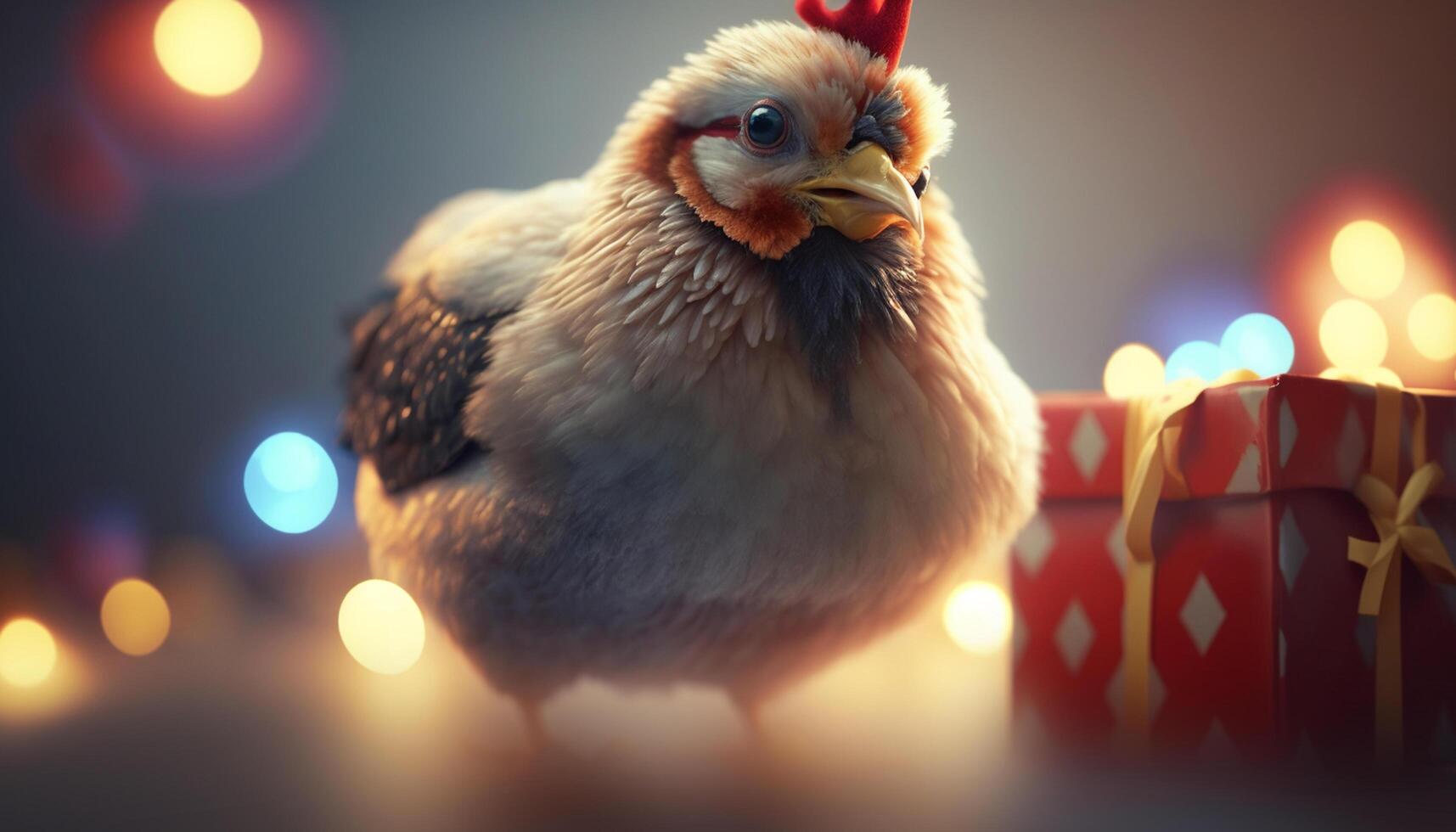 Feathered Santa A Chicken with a Christmas Present photo