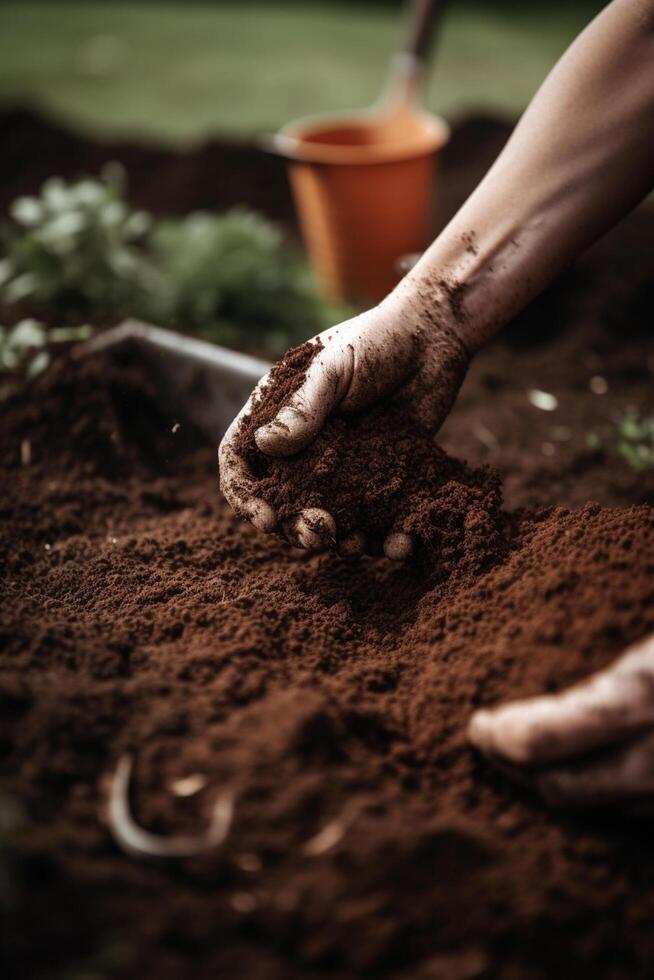 Farming Roots A Farmer Digging in the Soil with his Hands photo