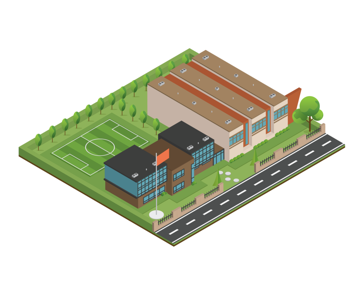 3D modern school or university. Isometric modern office building and architecture. png