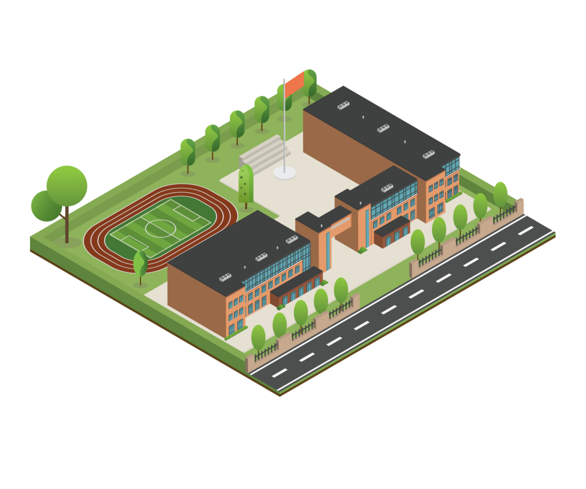 3D modern school or university. Isometric modern office building and architecture. png