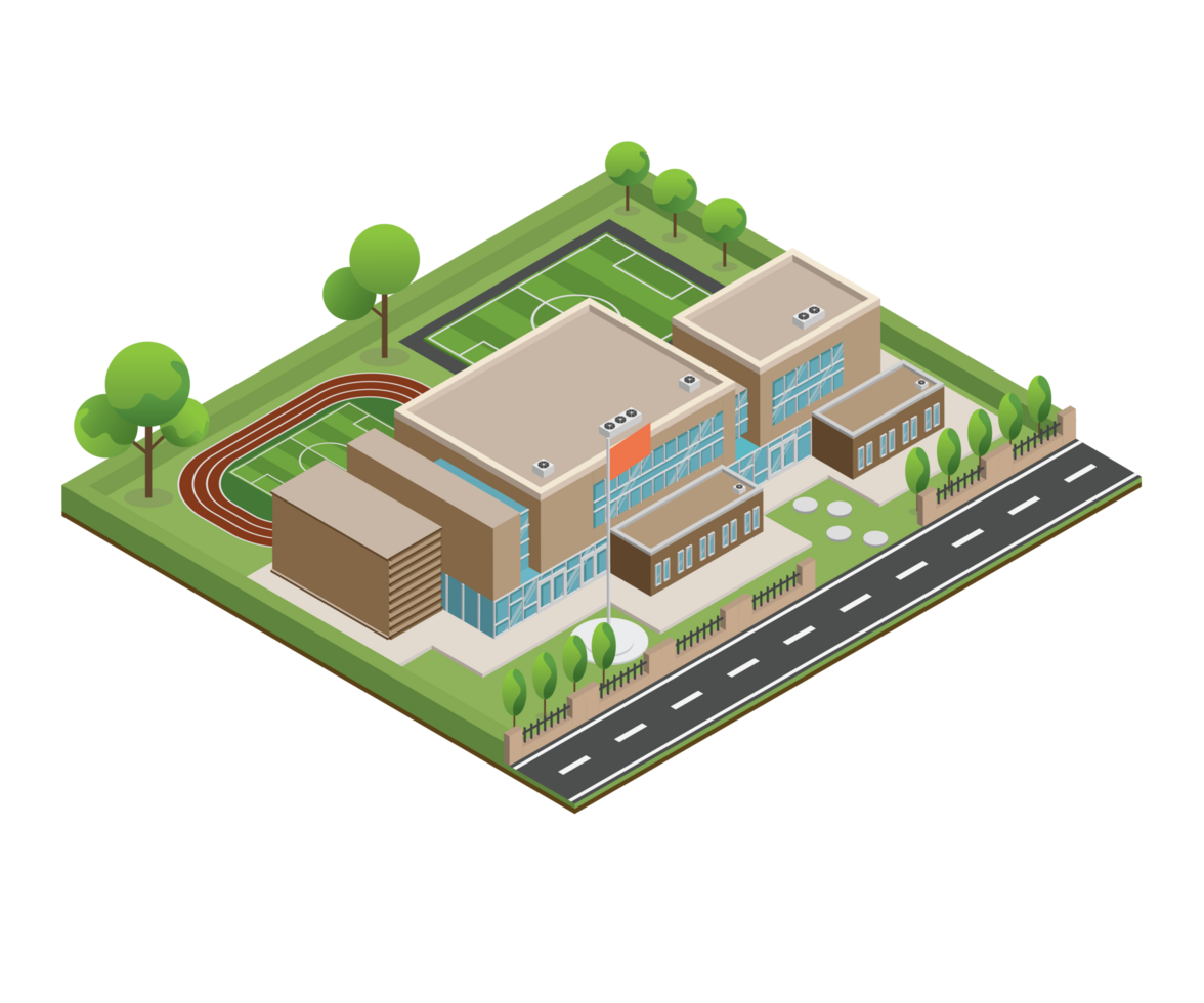 3D modern school or university. Isometric modern office building and architecture. png