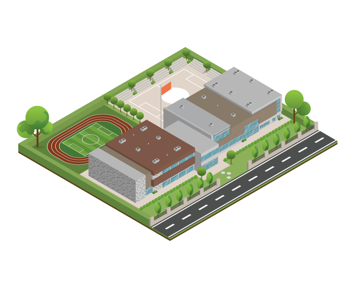 3D modern school or university. Isometric modern office building and architecture. png