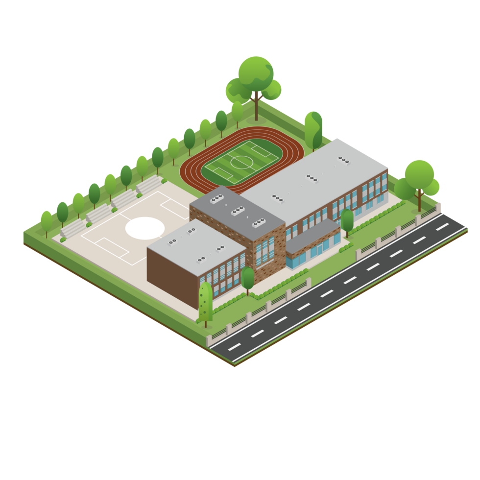 3D modern school or university. Isometric modern office building and architecture. png