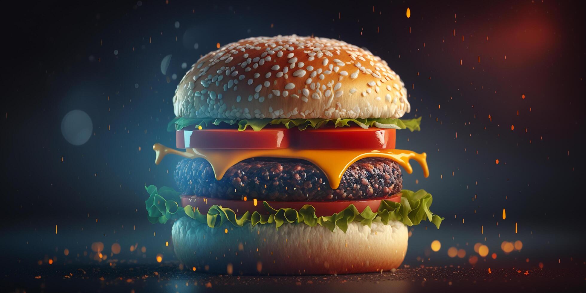Juicy Hamburger with Bokeh Background, Delicious Fast Food Illustration photo