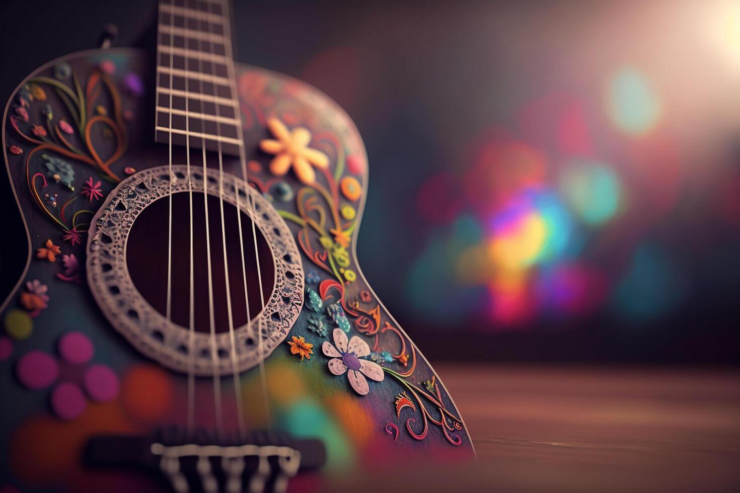 hippie - vistoso guitarra - expresivo música instrumento para creativo almas ai generado foto