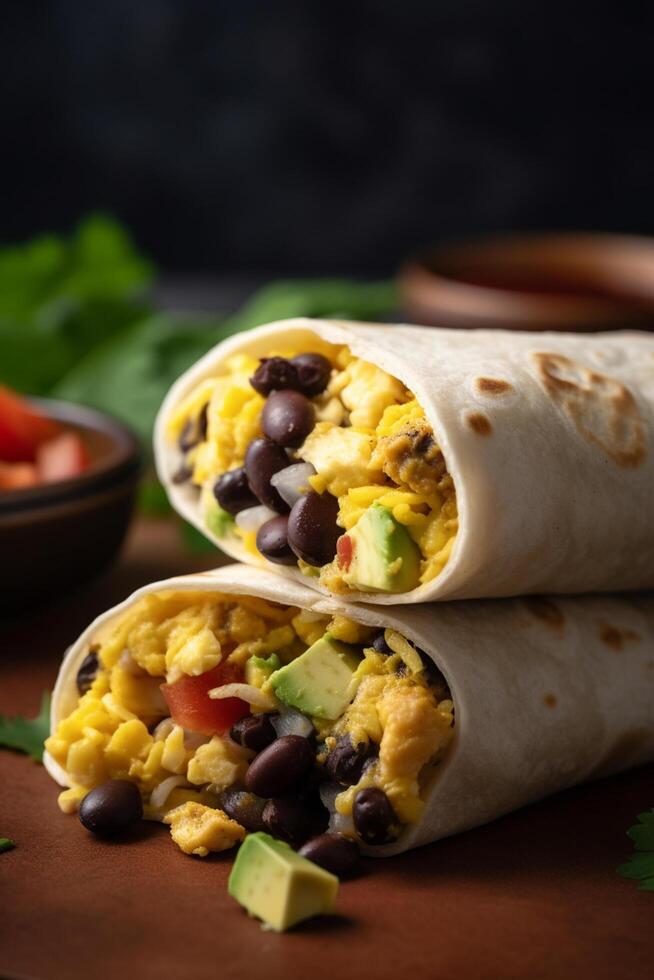 Hearty Breakfast Burrito with Scrambled Eggs, Veggies, and Beans photo