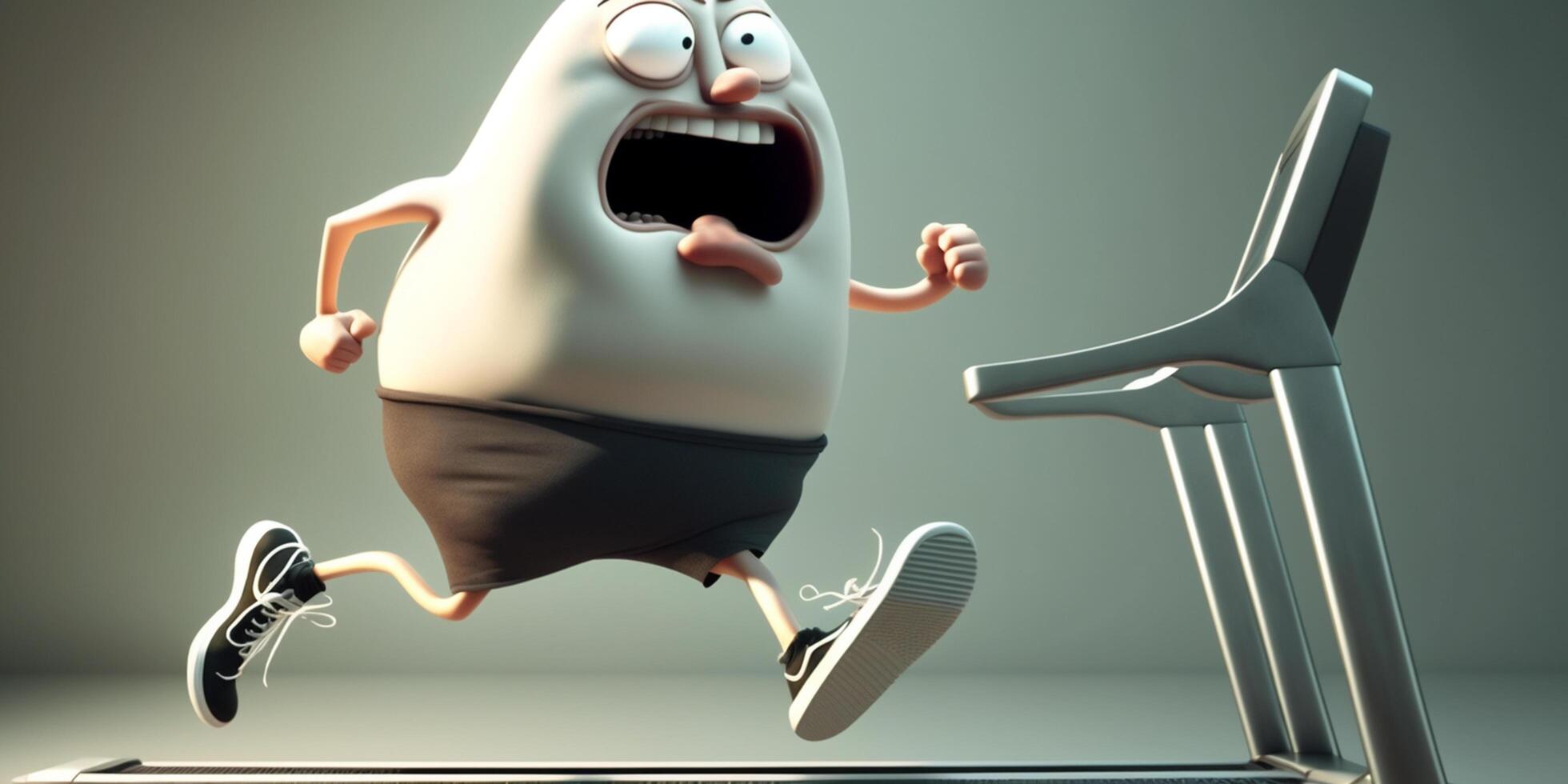 Hilarious cartoon character exercising on a treadmill illustration photo