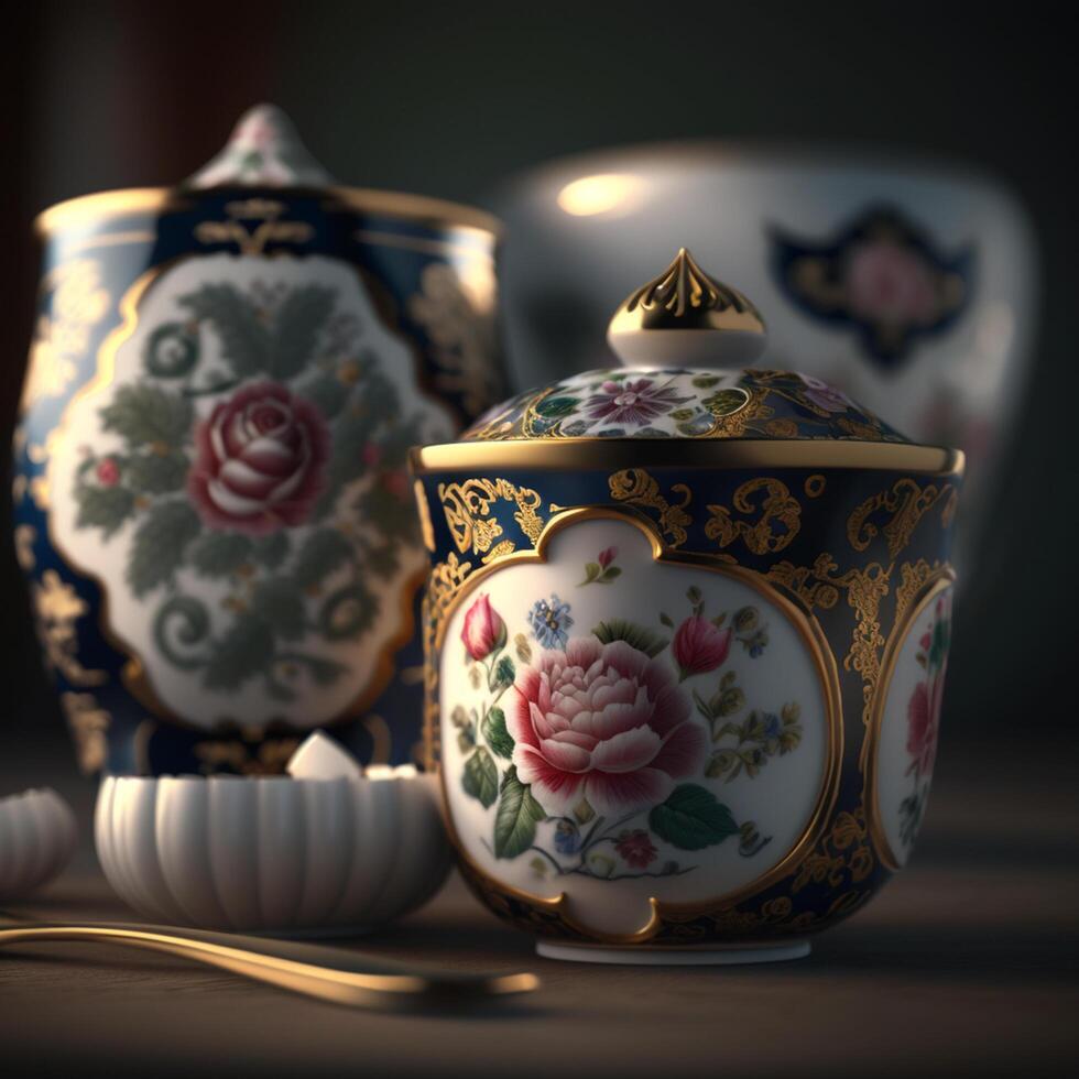 tradicional ruso porcelana un eterno Arte formar con Rico colores y único diseños ai generado foto