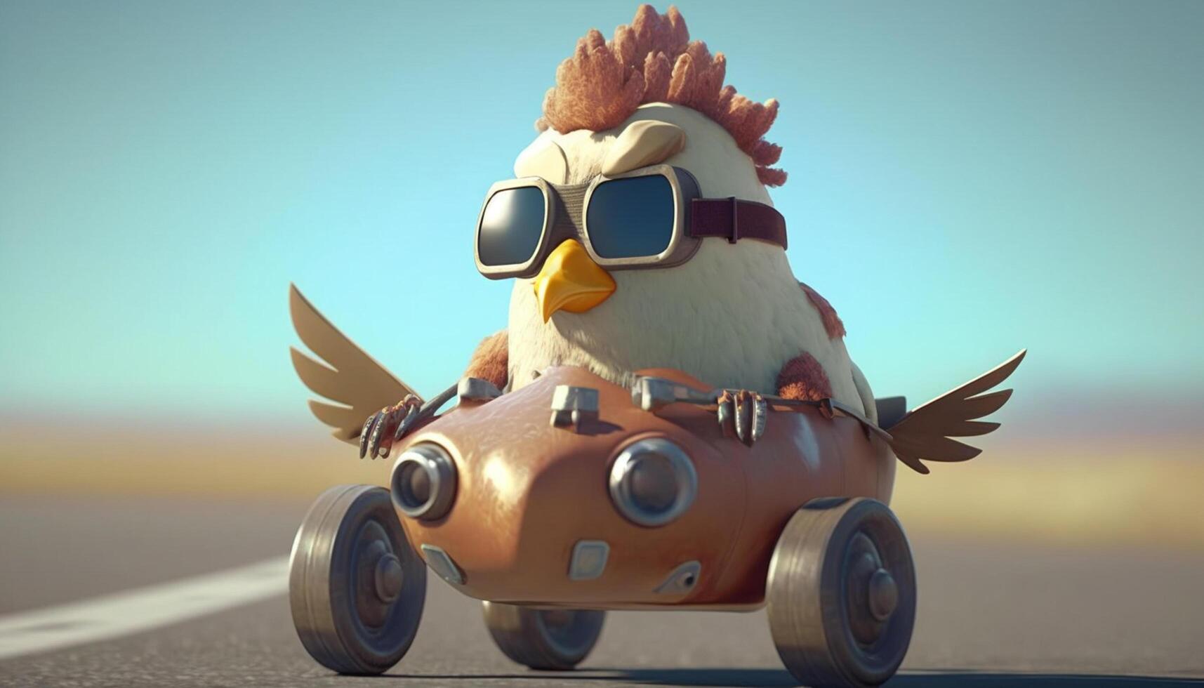 Cool Chicken Racer Revving Up in a Tuned Toy Car photo
