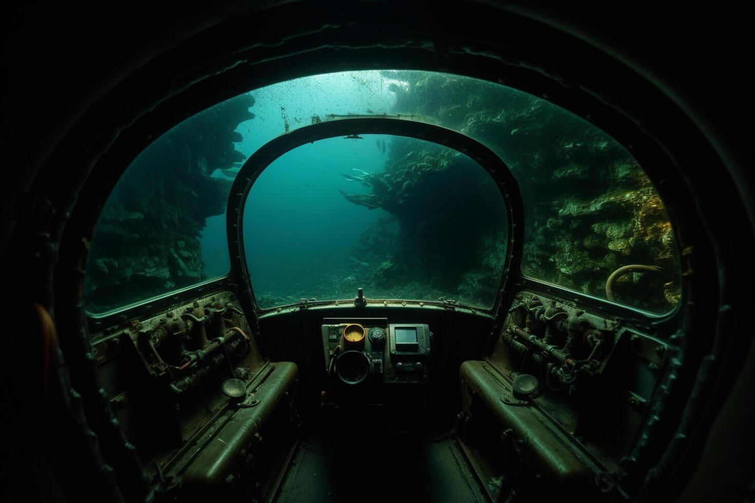 Submerged View from U-Boat Control Capsule of the Underwater Sea photo