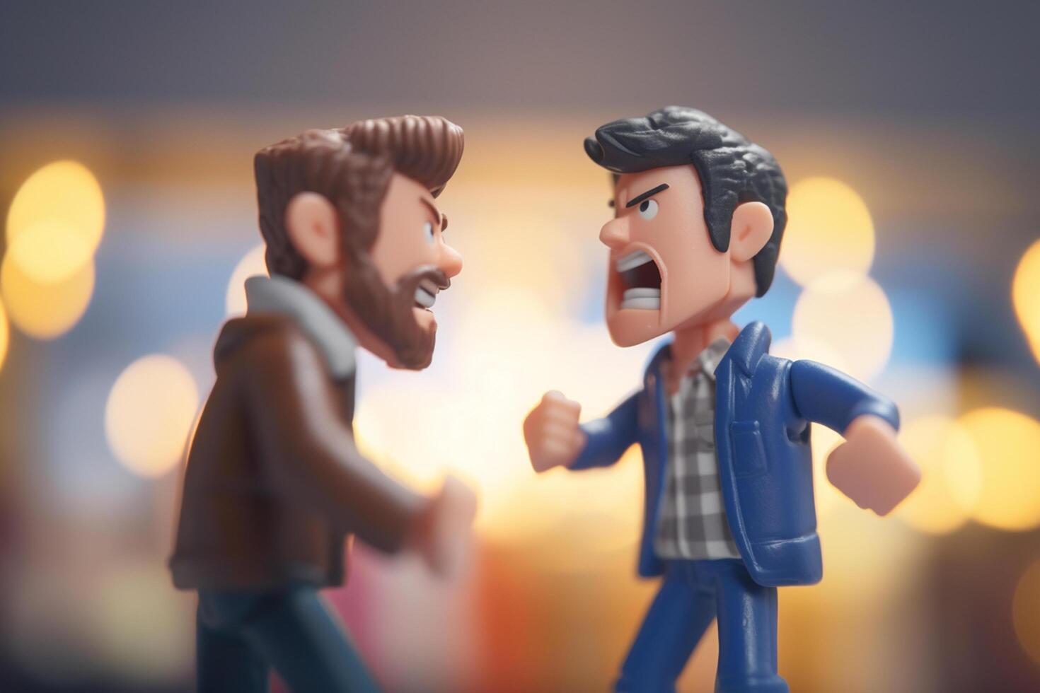 Realistic 3D Rendering of Two Male Cartoon Characters Arguing with Each Other photo