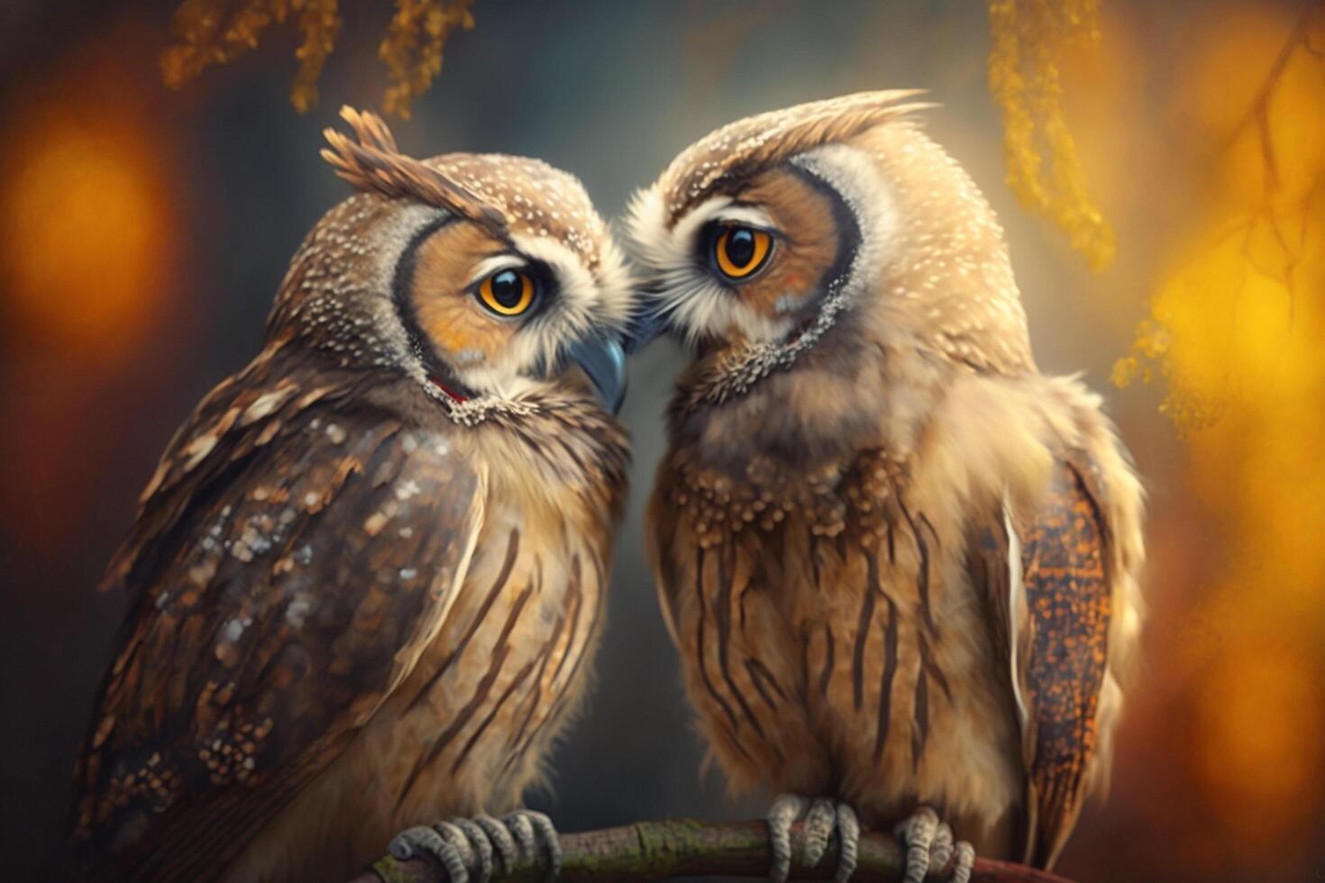 couple of owls in love kissing photo