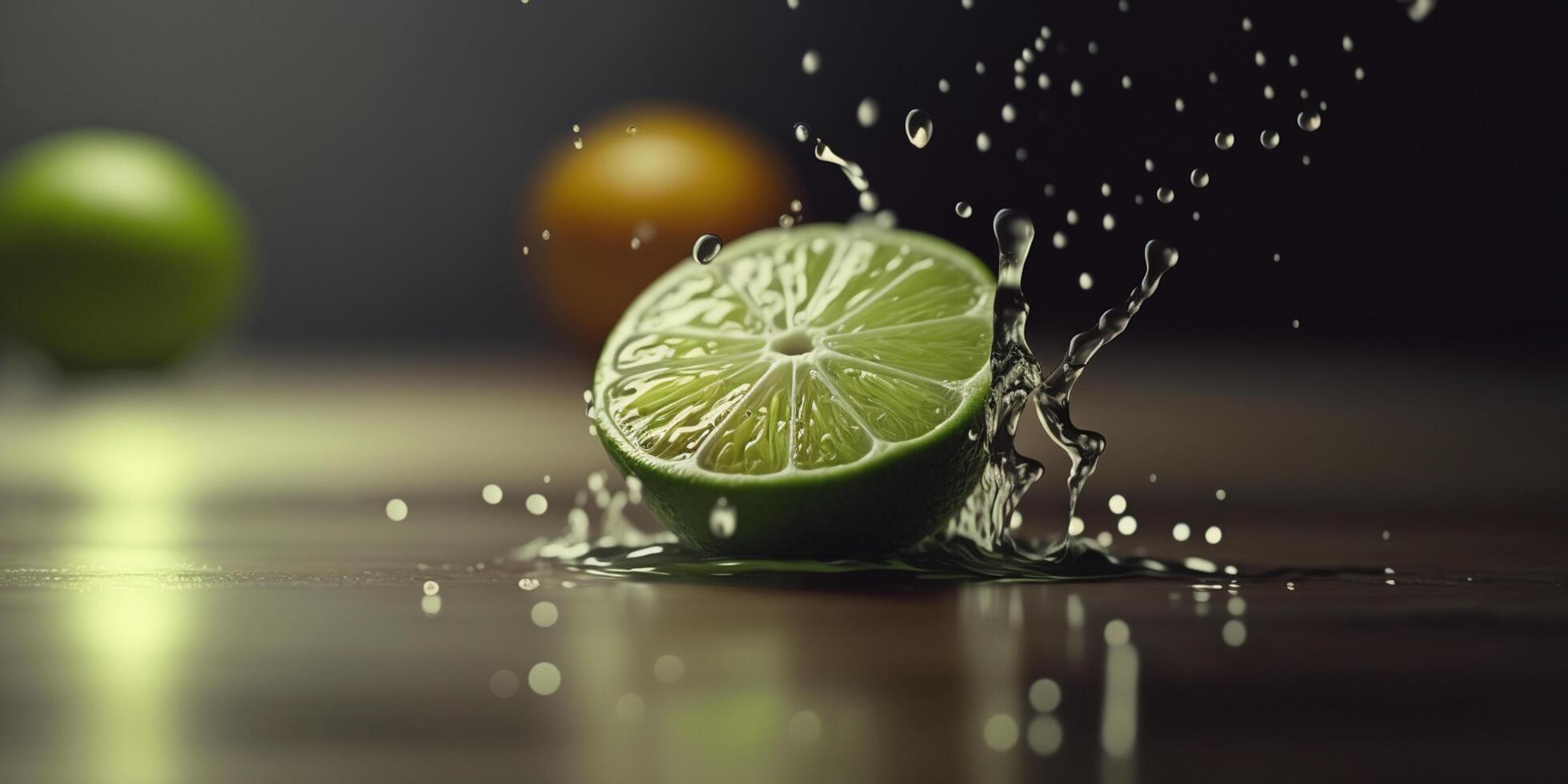 Refreshing lime water splash with bokeh effect, AI illustration photo