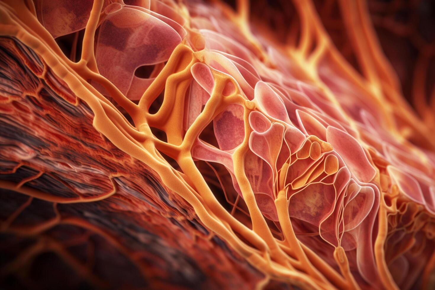 vistoso resumen 3d ilustración de músculo fibra relajación a microscópico nivel ai generado foto