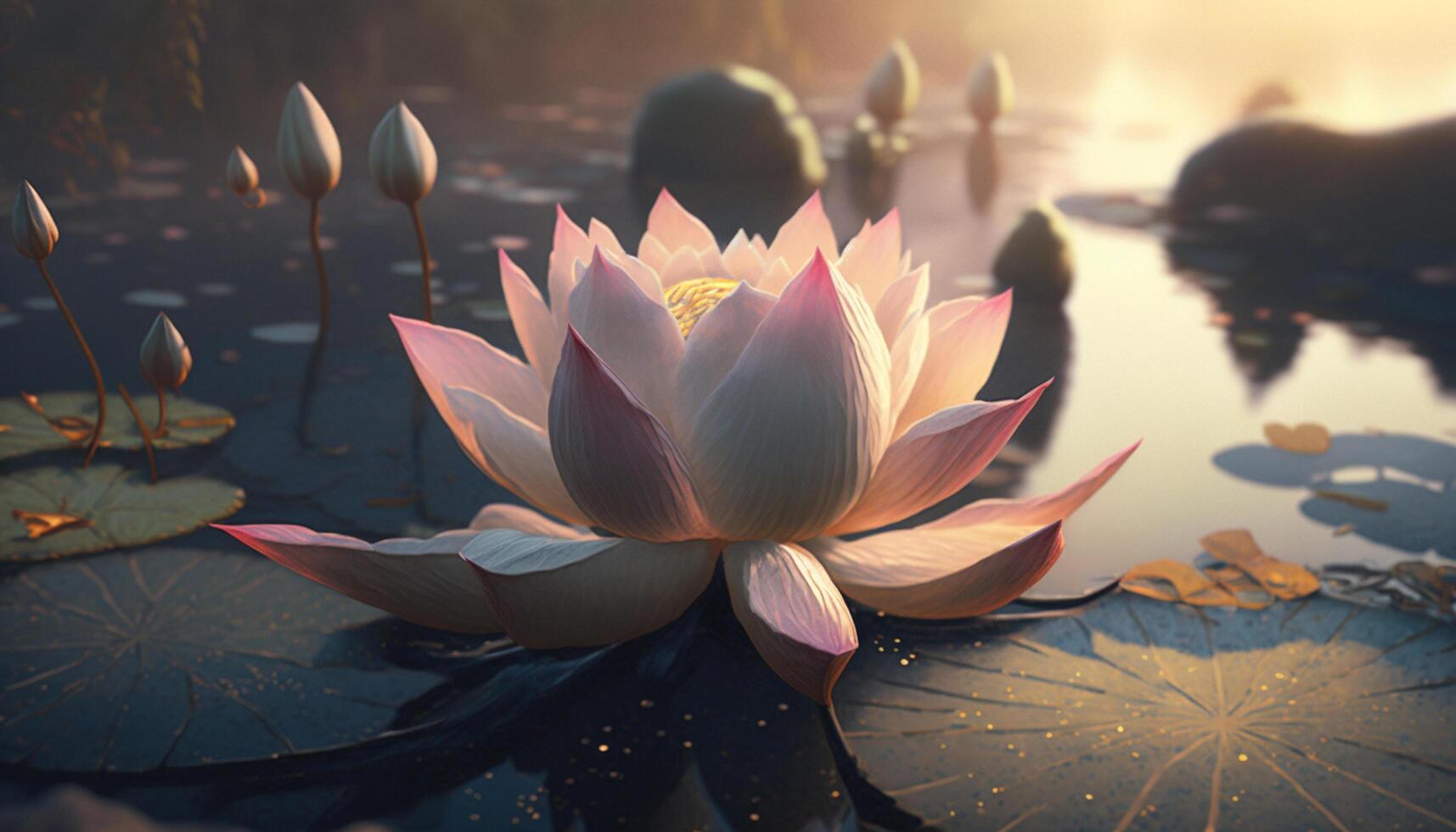 Serene Lotus Blossoms Adorning the Tranquil Pond photo